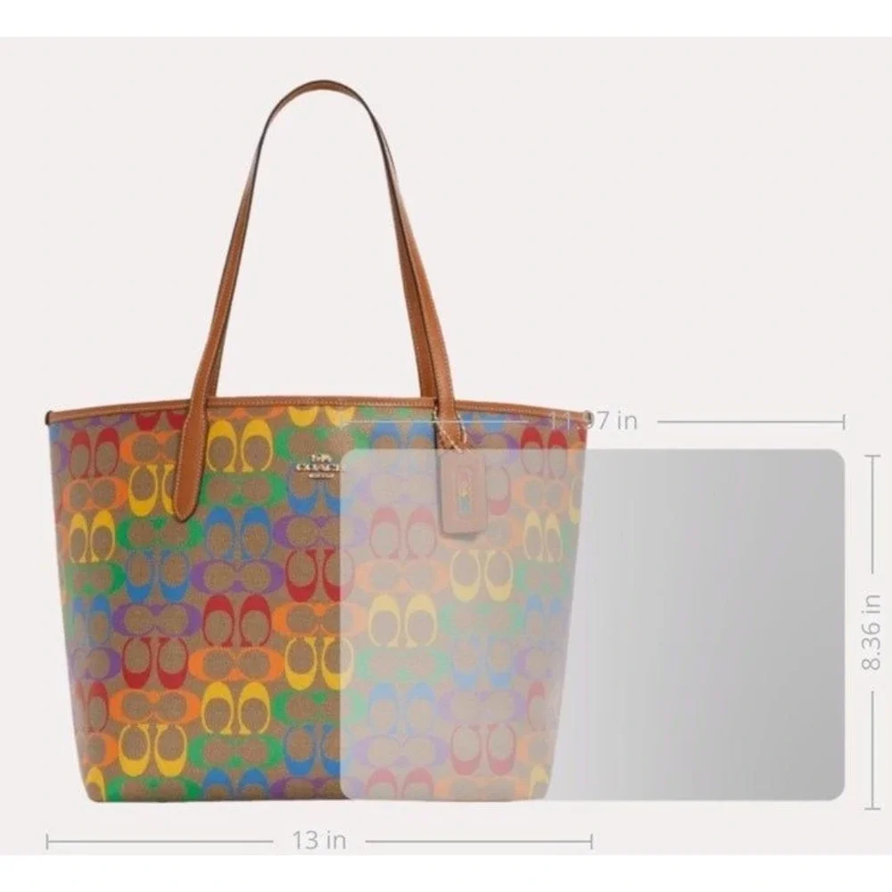 Coach City Tote Purse Bag In Rainbow Signature Canvas NEW
